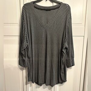 Jane + Delancey Women’s Plus Size Charcoal and White Striped V Neck Top.